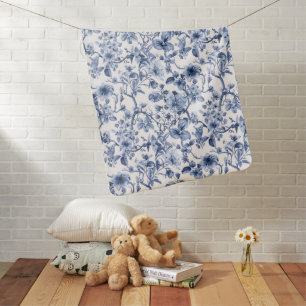 Blue Floral Vintage Toile Pattern Baby Blanket