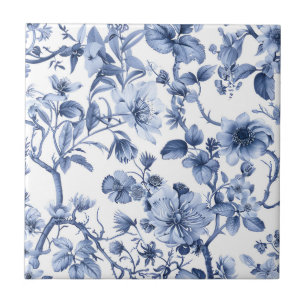Blue Floral Vintage Toile Pattern Ceramic Tile