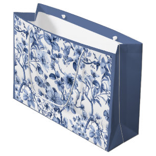 Blue Floral Vintage Toile Pattern Large Gift Bag