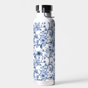 Blue Floral Vintage Toile Pattern Water Bottle