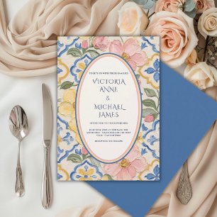 Blue Floral Vintage Tuscany Wedding Invitation