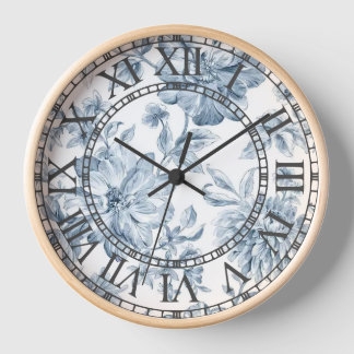 Blue Floral Vintage Wall Clock