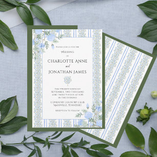 Blue Floral Vintage Wedding Invitation