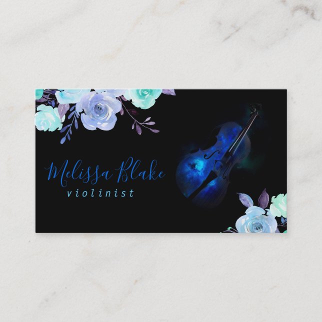 blue floral violinist business card (Front)