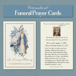 Blue Floral Virgin Mary Funeral Prayer Card