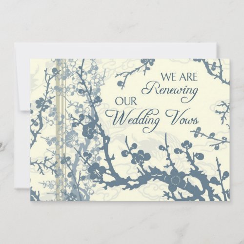 Blue Floral Vow Renewal Ceremony Invitation Card