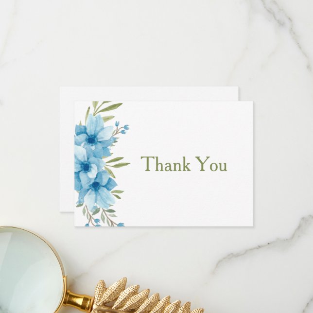 Blue Floral Water Color Thank You Card (Front/Back In Situ)