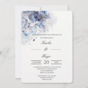 Blue Floral water colored Spanish Wedding Invitation