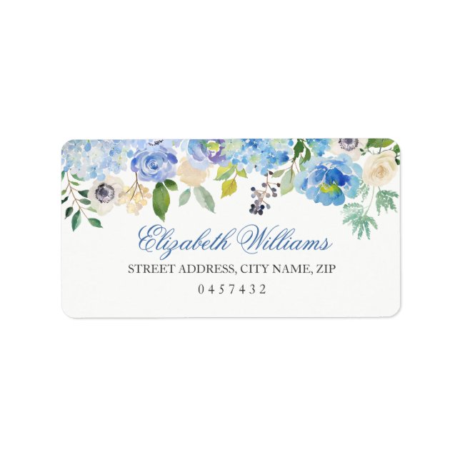 Blue Floral Watercolor Address Labels (Front)