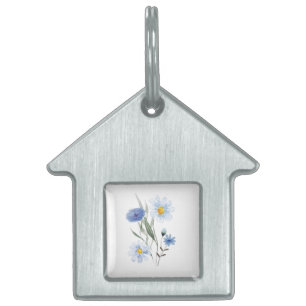Blue Floral Watercolor Art   Elegant Wildflower Ho Pet ID Tag