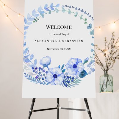 Blue Floral Watercolor Boho Wedding