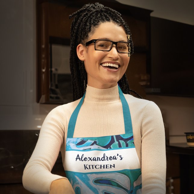 Blue Floral Watercolor Botanical Blue Personalize Apron (Blue Floral Watercolor Botanical Blue Personalize Apron is great to wear with your name.)