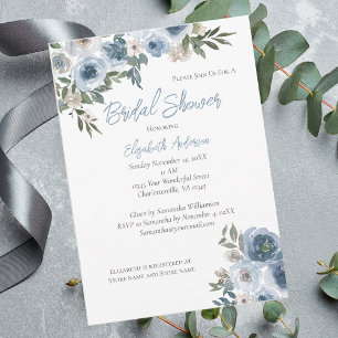 Blue Floral Watercolor Bridal Shower Invitation