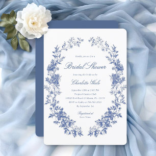 Blue Floral Watercolor Bridal Shower Invitation