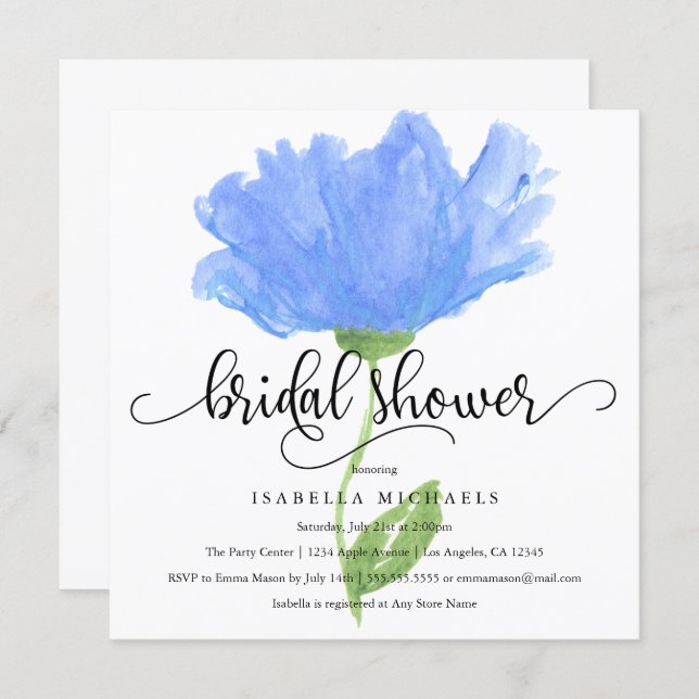 Blue Floral Watercolor | Bridal Shower Invite (Front/Back)