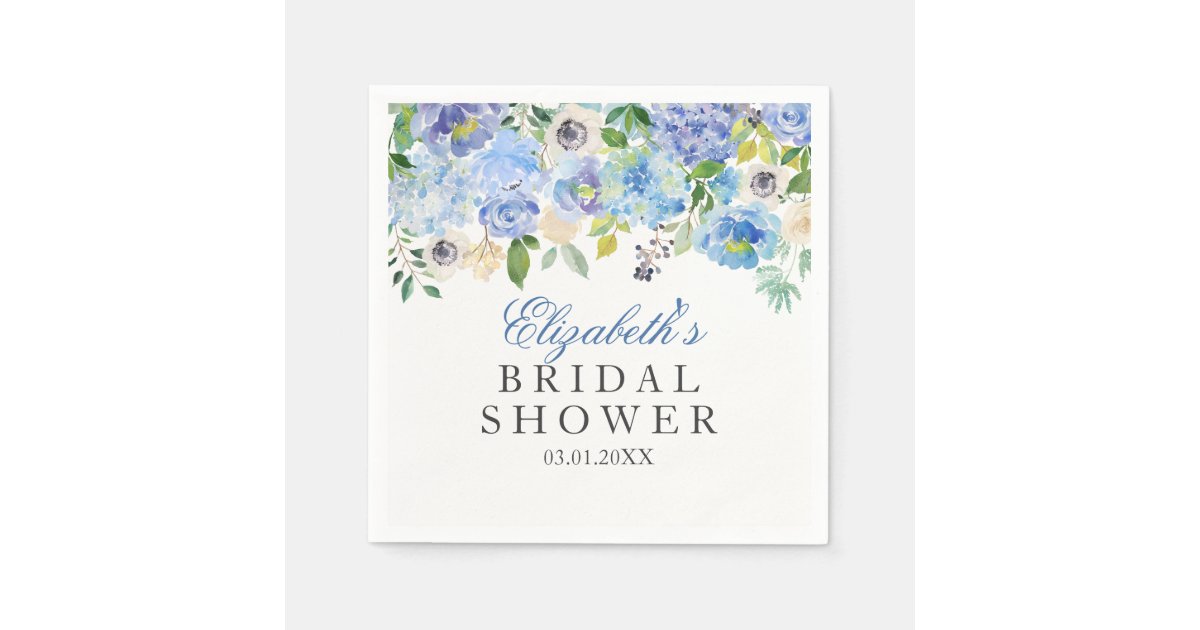 Blue Floral Watercolor Bridal Shower Napkins | Zazzle