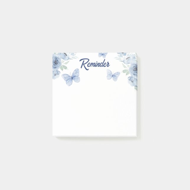 Blue Floral Watercolor Butterfly  Reminder  Post-it Notes (Front)