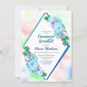 Blue Floral Watercolor Champagne Breakfast Invitation
