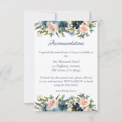 Blue Floral Watercolor Details Insert Card