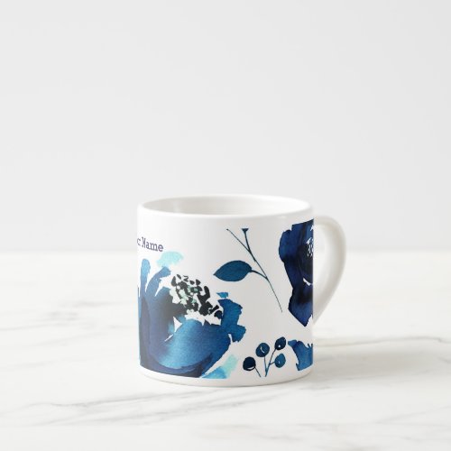 Blue Floral Watercolor Flowers Elegant Custom Espresso Cup