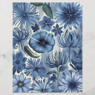 Blue floral watercolor flowers scrapbook paper