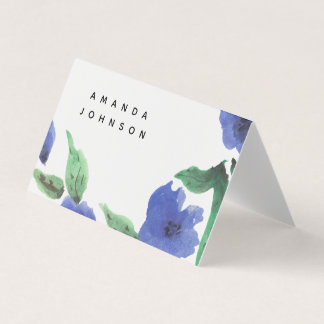 Blue Floral Watercolor Folded Business Card