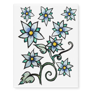 Blue floral watercolor garden temporary tattoos