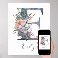 The Letter 'I' Blue Flower Watercolor Monogram Poster for Sale by