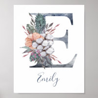 The Letter 'I' Blue Flower Watercolor Monogram Poster for Sale by