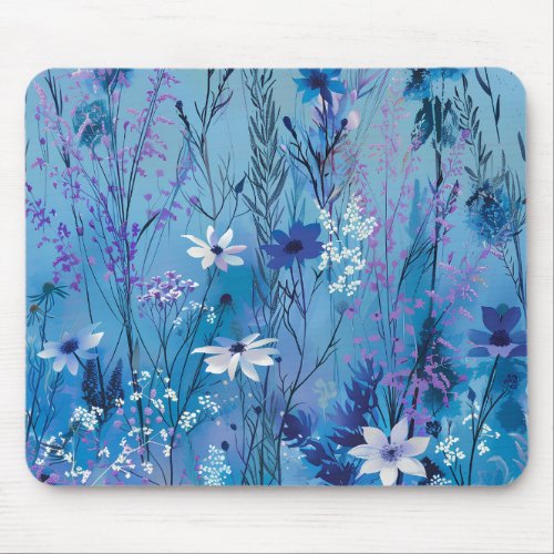 Blue Floral Watercolor Mouse Pad