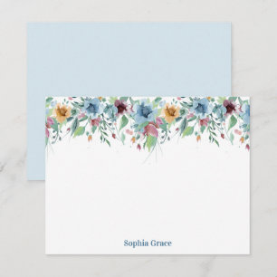 Blue Floral Watercolor Personalized Note Card