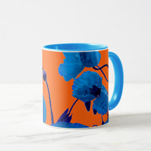 Blue Floral Watercolor Poppy Flowers Gift Favor Mug