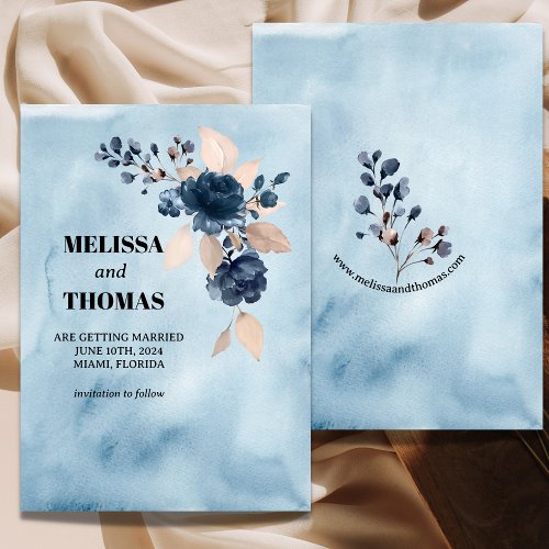 Blue Floral Watercolor Save The Date Announcement