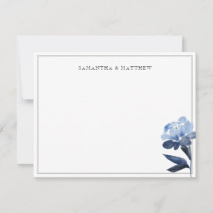 Blue Floral Watercolor Two Borders Couple  Note Card