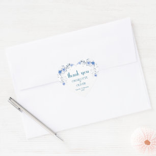 Blue Floral Watercolor Wedding Heart Favor Sticker