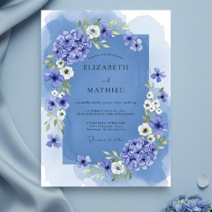 Blue Floral Watercolor Wedding Invitation