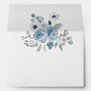 Blue Floral Watercolor Wedding Invitation Envelope