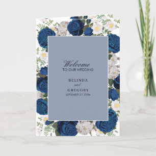 Blue Floral Watercolor Wedding Order of Service Program