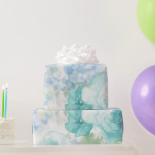 Blue Floral Watercolor Wedding Shower Birthday Wrapping Paper
