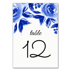 Blue Floral Watercolor Wedding Table Number Cards
