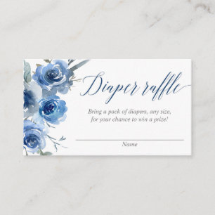 Blue floral watercolors boy diaper raffle cards