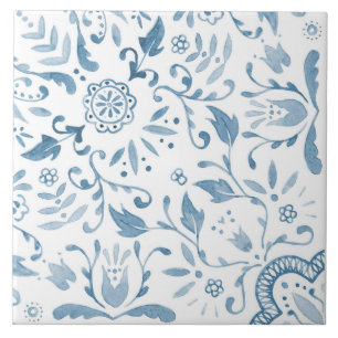 Blue Floral Watercolour Perfect Repeat Tile
