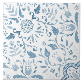 Blue Floral Watercolour Perfect Repeat Tile