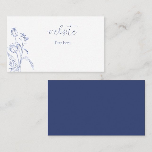 Blue floral website wedding card (Front/Back)
