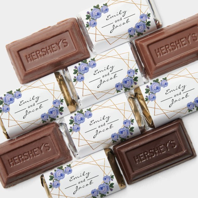 Blue Floral Wed Elegant Gold Glitter Geometric Hershey's Miniatures (Assorted)