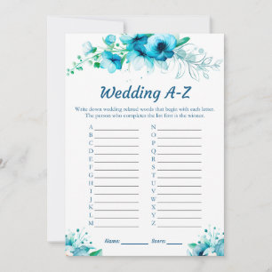 Blue Floral Wedding A-Z Bridal Shower Game Cards 