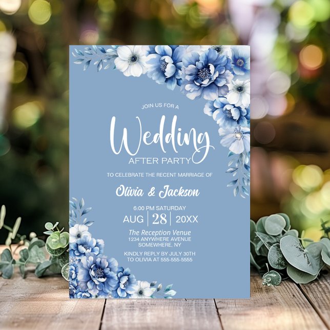 Blue Floral Wedding After Party Invitation (Creator Uploaded)