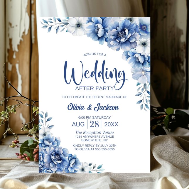 Blue Floral Wedding After Party Invitation (Creator Uploaded)
