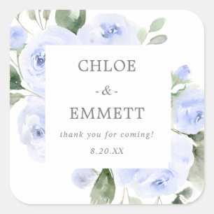Blue Floral Wedding Cake Box Favor Sticker
