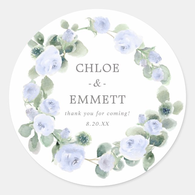 Blue Floral Wedding Cake Box Favor Sticker (Front)
